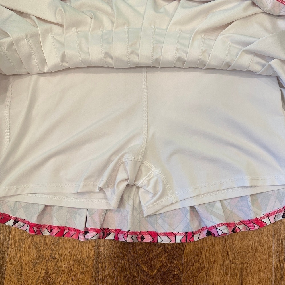 Lucky in Love Pleated Tennis Skort Sz L 12 White Geometric Palm Print Pickleball - Picture 6 of 10